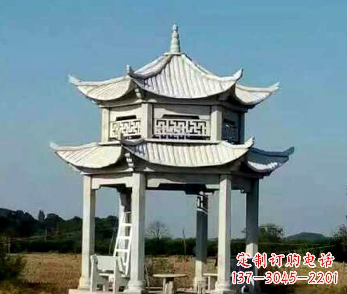 太原园林双层石雕凉亭 (2)