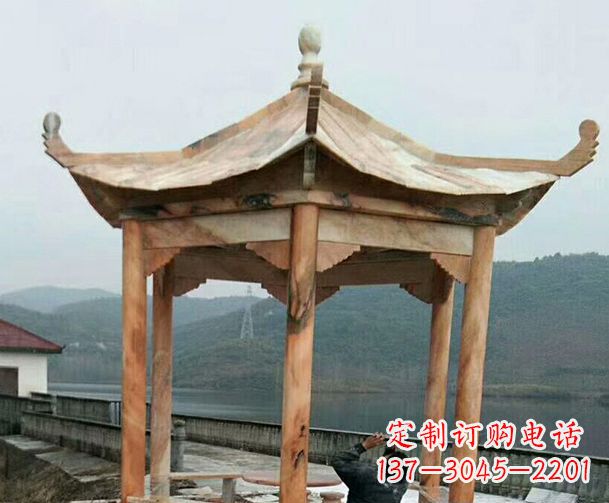 太原园林晚霞红单层石凉亭景观石雕
