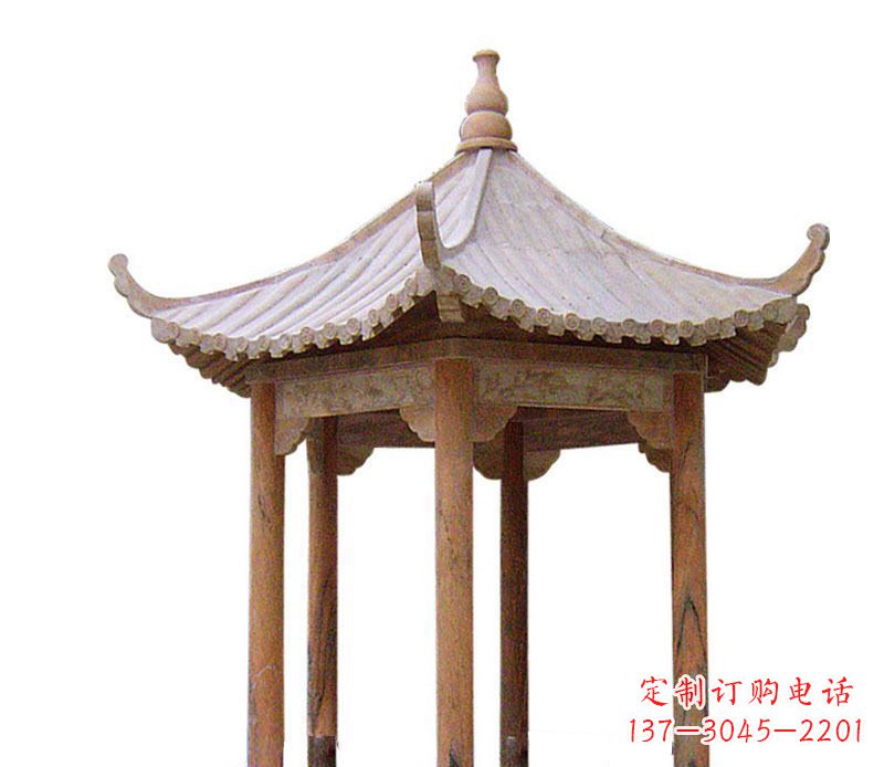 太原园林晚霞红六角石凉亭景观石雕 (2)