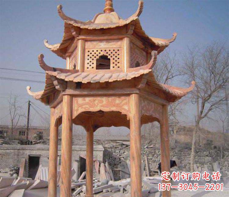 太原园林晚霞红石凉亭景观石雕