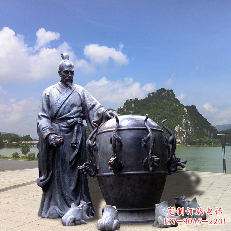 太原张衡地动仪地震仪雕塑-玻璃钢仿铜历史名人情景雕塑
