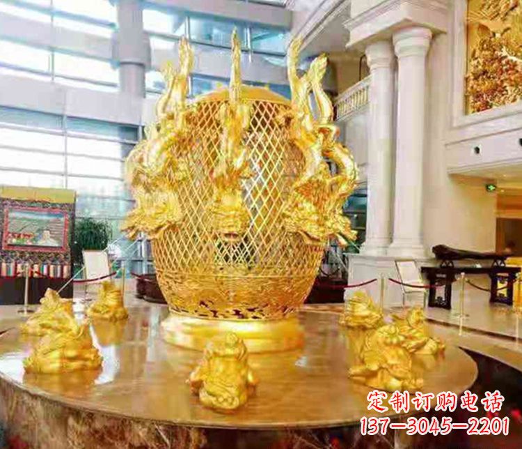 太原张衡地动仪企业景观雕塑摆件纯铜鎏金古仪器