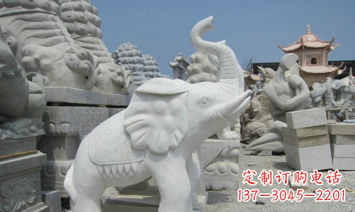 太原招财动物汉白玉长鼻小象石雕