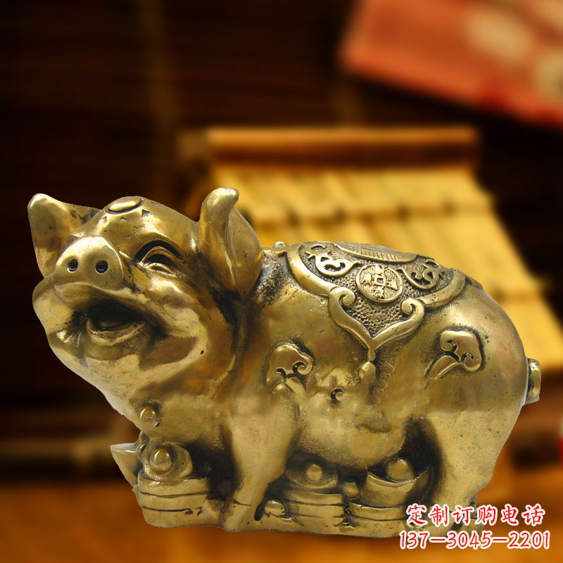 太原招财金猪铜雕-风水生肖动物雕塑企业商场美陈摆件