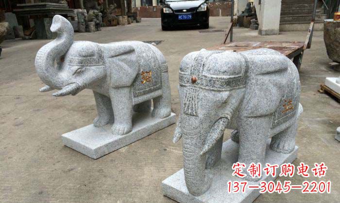 太原招财进宝芝麻灰大象石雕 (2)