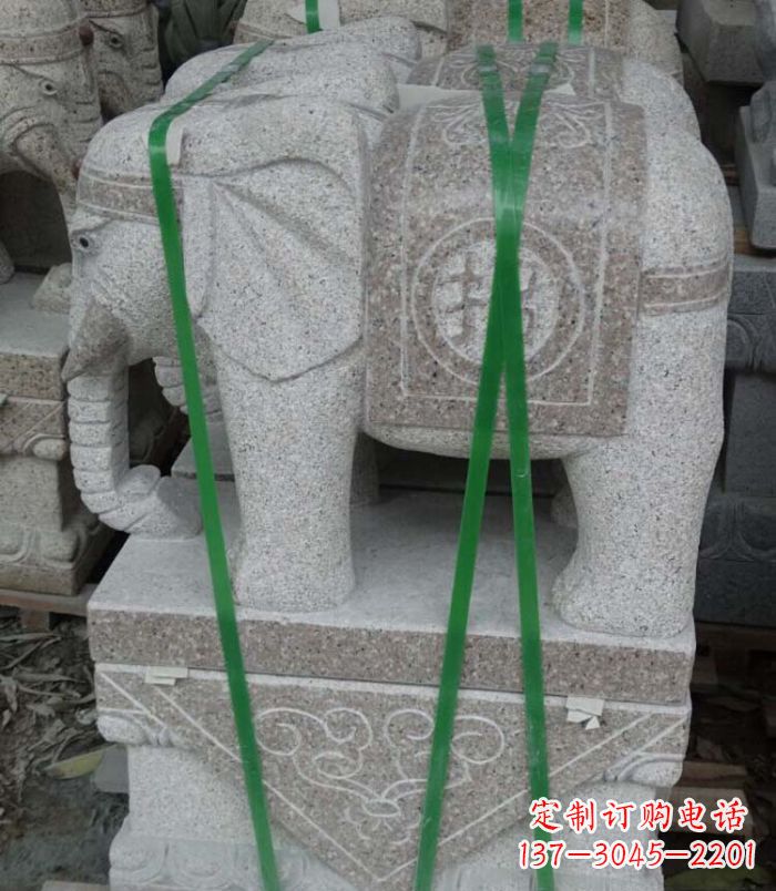 太原招财进宝芝麻灰大象石雕 (4)