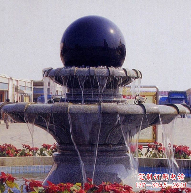太原中国黑双层风水球喷泉石雕