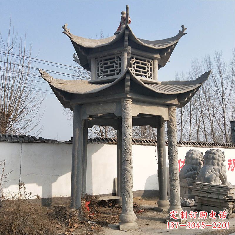 太原中式双层石雕凉亭