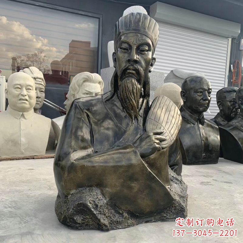 太原诸葛亮半身像-玻璃钢仿铜三国人物古代著名军事家雕像