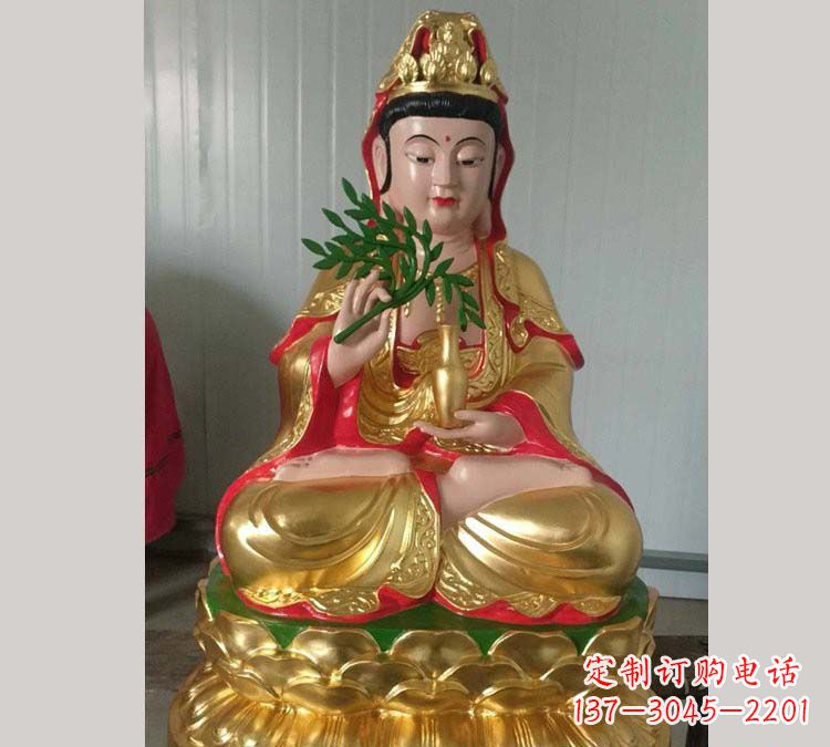 太原铸铜贴金杨柳观音雕塑