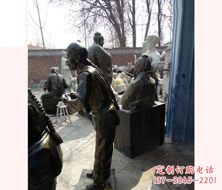 太原作揖的店小二铜雕
