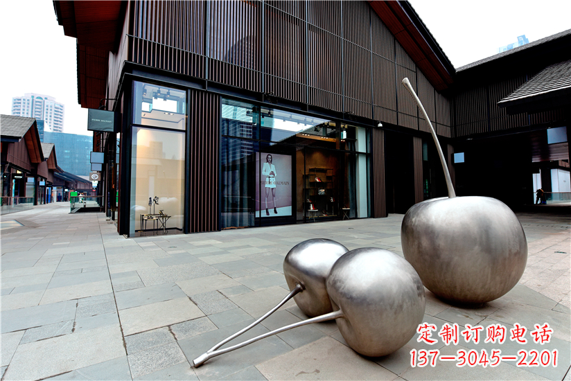 太原樱桃雕塑-城市街道创意不锈钢樱桃雕塑